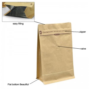 потребителски квадратен плосък блок долна основа крафт хартия странична ластична пластмасова торба с цип кутия форма торбичка плоско дъно опаковъчна торба